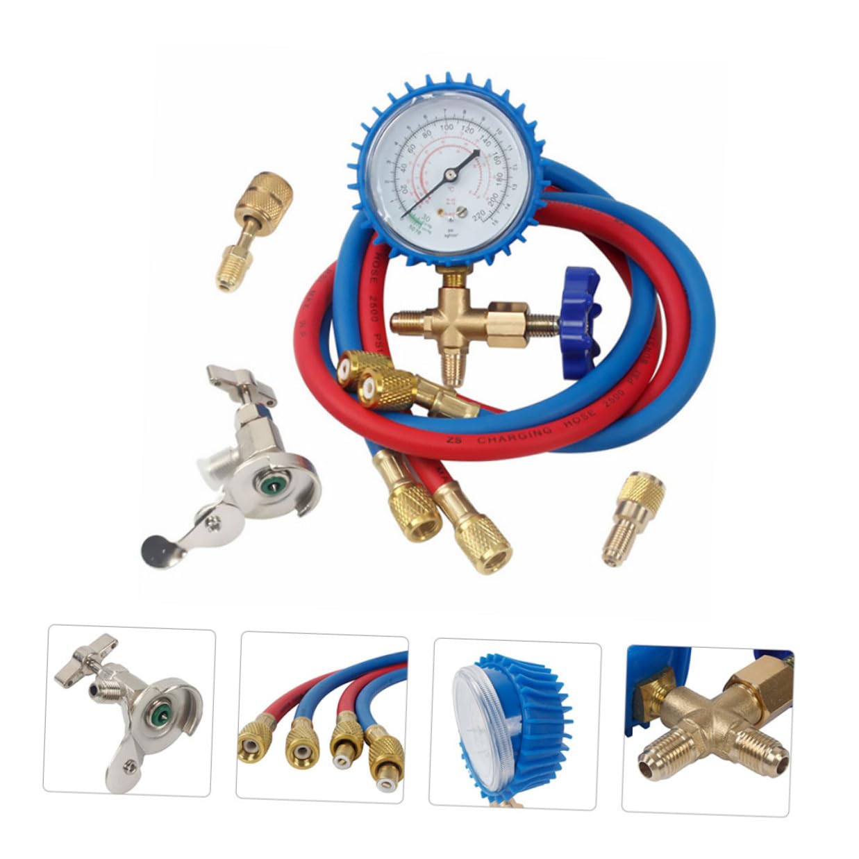 SOLUSTRE Automotive Air Conditioner Refrigerant Gauge Manifold Gauge Set with Assorted Color Hoses Ac Measurement Service Tool for Car HVAC Repair Random Color