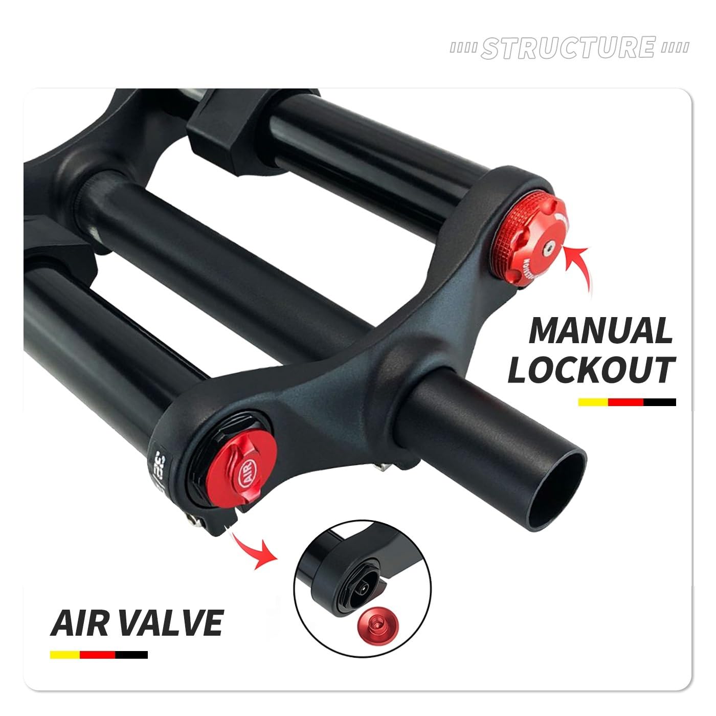 Horquilla de suspensión de bici de montaña 26" 27.5" 29" 9*100mm QR