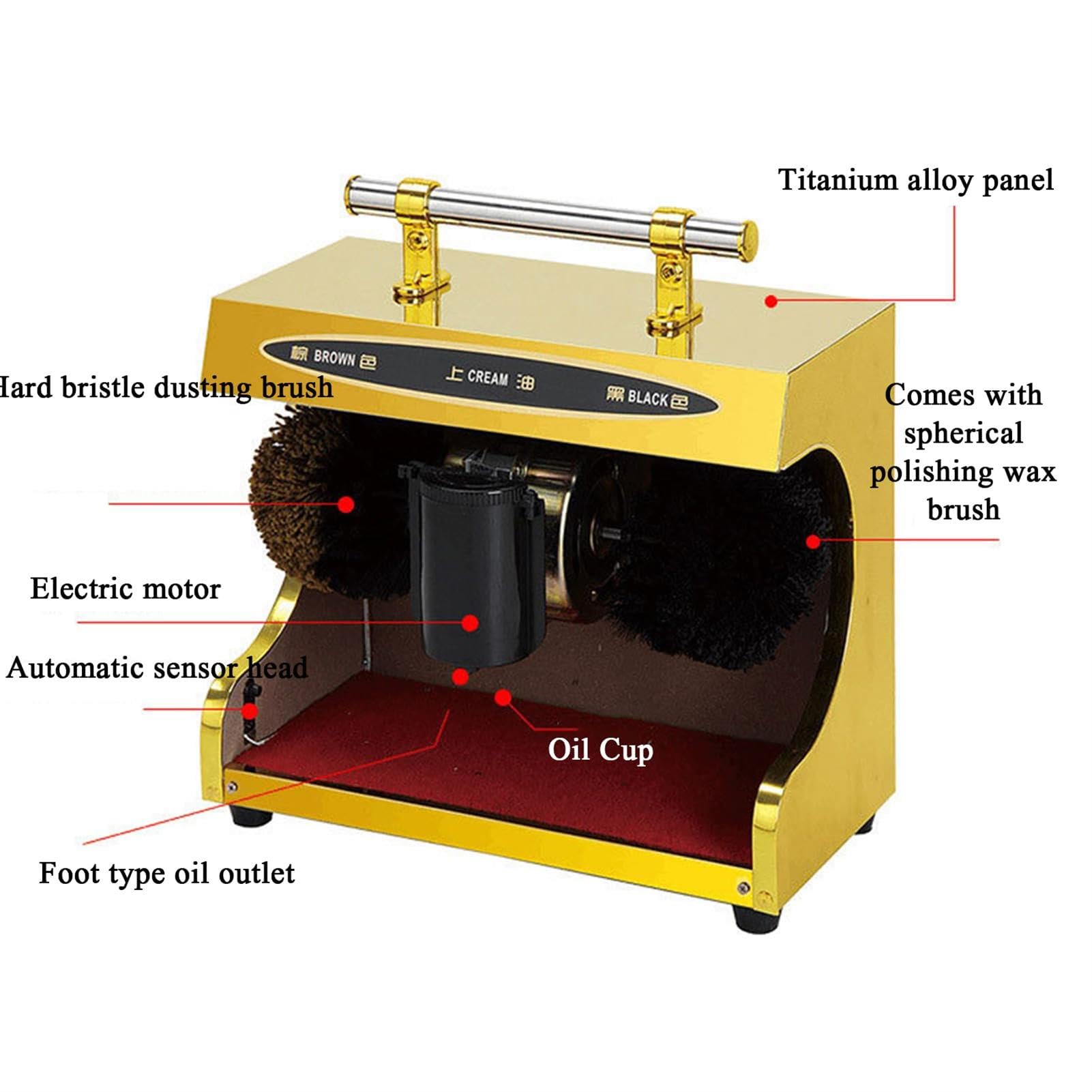 Pulidor eléctrico de zapatos, limpiador automático de bajo ruido para uso comercial y doméstico, kit de eliminación de polvo de acero inoxidable
