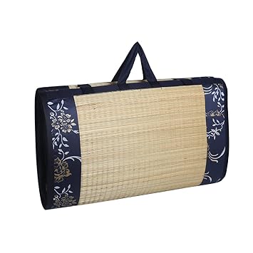 CRAFT OF INDIA - Folding Mat 6 X 6 feet Korai River Grass chatai Blue New Butter Satin Fabric with 15MM Soft Foam Comfort Mattress