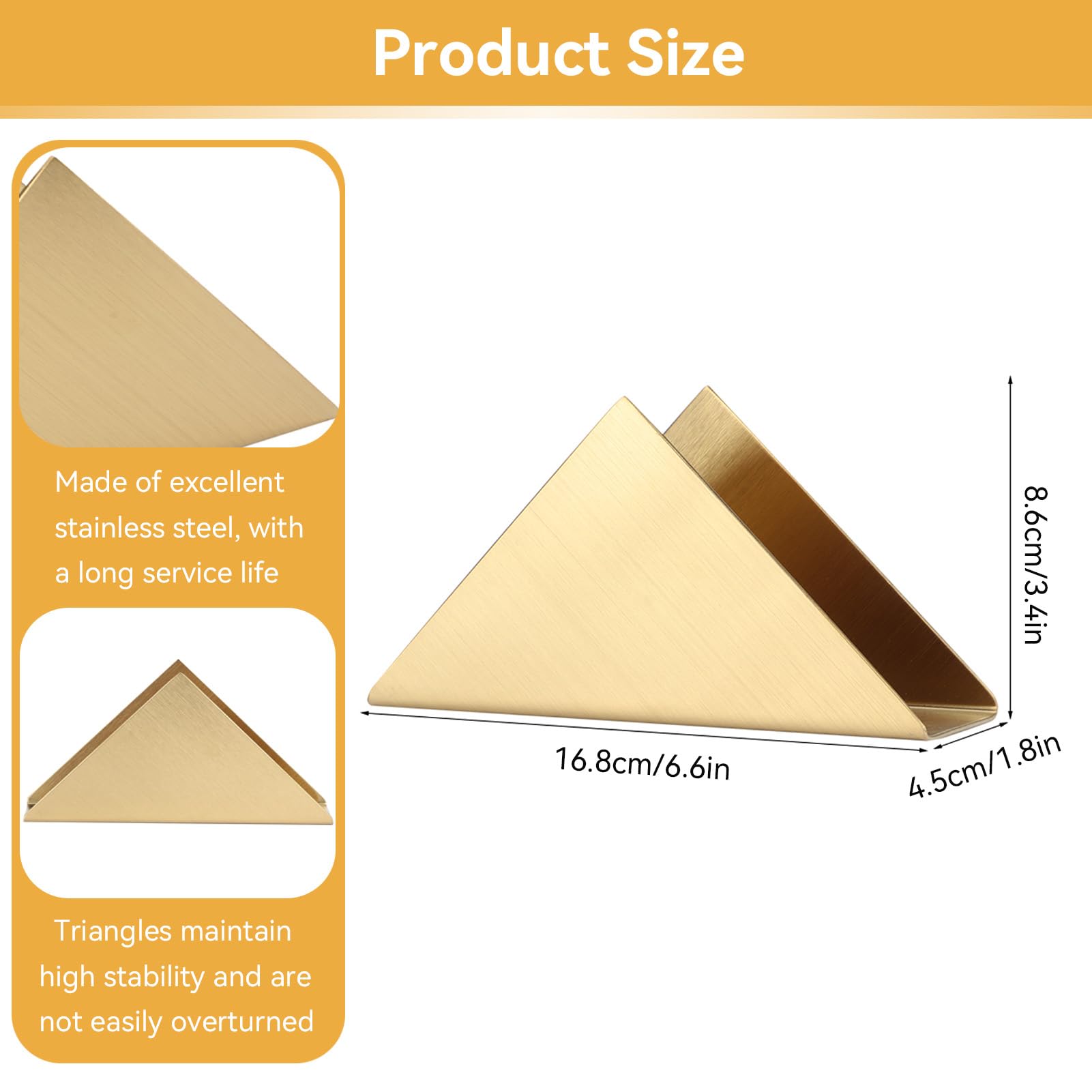 Porte Serviettes,2 Pièces Porte Serviettes en Papier, Triangle en Acier Inoxydable, pour Comptoirs de Cuisine, Tables à Manger, Or