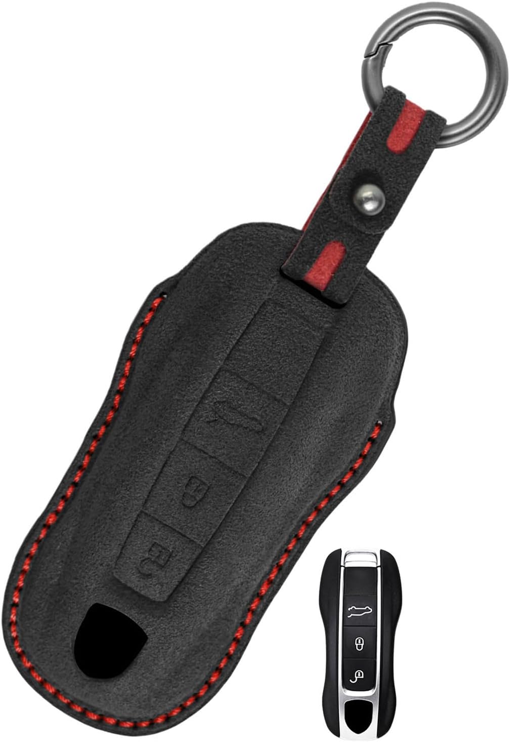 Genuine Leather Key Fob Cover Case Compatible with Porsche Panamera Cayenne Taycan 911 Carrera 2017-2026 Scratch-Resistant & Full Protection, Black-B