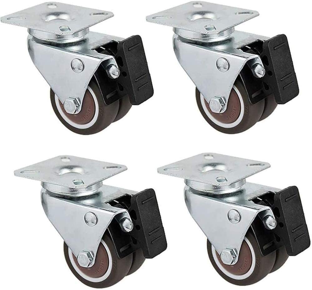 Meubles de 2 pouces 50Mm roulettes pivotantes universelles avec frein en caoutchouc silencieux double roue roulettes de chariot à plaque fixe robustes fo I