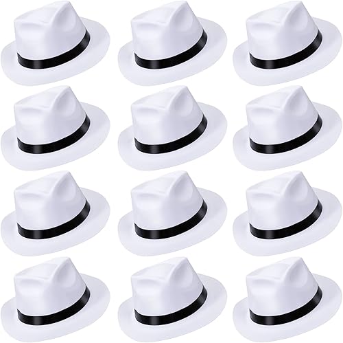 Sureio Sombrero de gángster de 12 piezas, sombreros de plástico para caballeros, sombreros de disfraz de gángster para hombres, mujeres, niños,