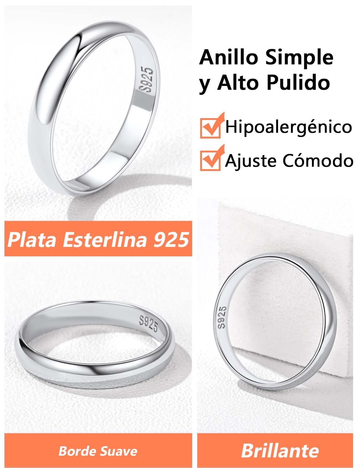 Silvora Anillo Plata 925 Mujer Banda Fina Lisa 2/3/5mm Apilable Dedo | Material Plata de Primera Ley Regalo Compromiso Alianza Pareja Joyería Simple Minimalista