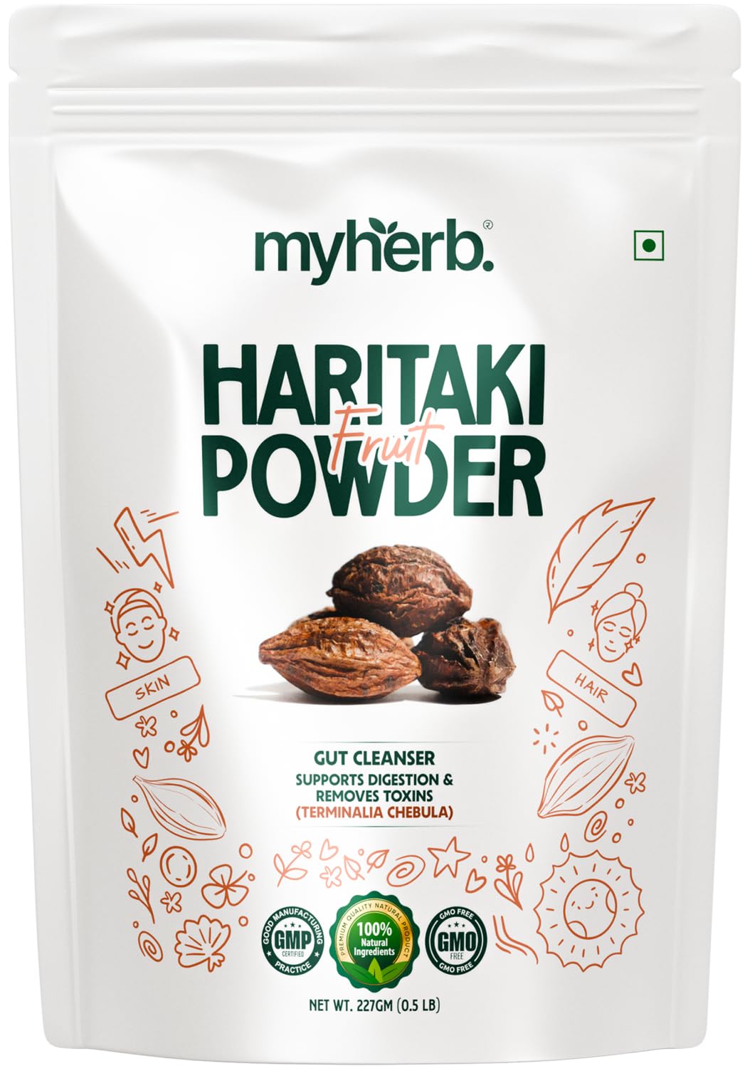 MYHERB 100% Natural Haritaki Powder || 227 Gm/0.5 Lbs || Terminalia Chebula || Ayurvedic Herb || Support Healthy Elimination || For Men & Women-