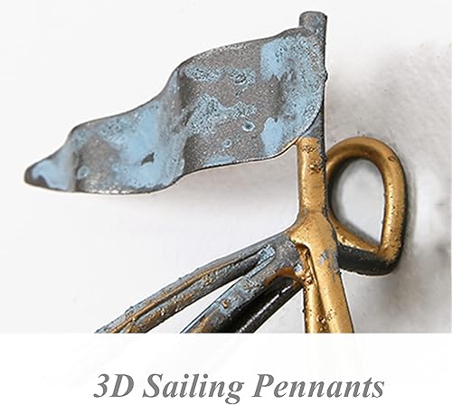 Miniatura 5 de WANGLE Decoración de pared de velero de metal, esculturas de pared de barco náutico 3D, 34.02 pulgadas de largo x 21.26 pulgadas de alto, hecho a