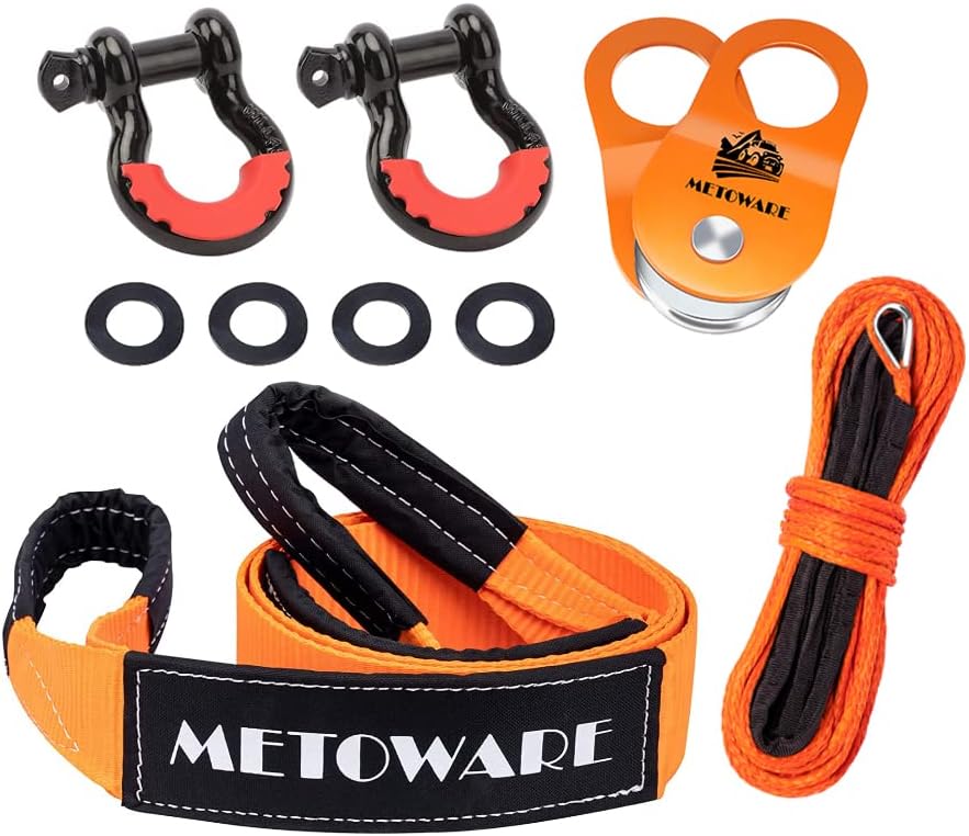 METOWARE Snatch Block Ring, Winch Pulley With 1/2‘’ Soft Shackle, 3" X 8‘ Tree Saver Strap Recovery Kit For Off-Road Sailing UTV, ATV, Trucks