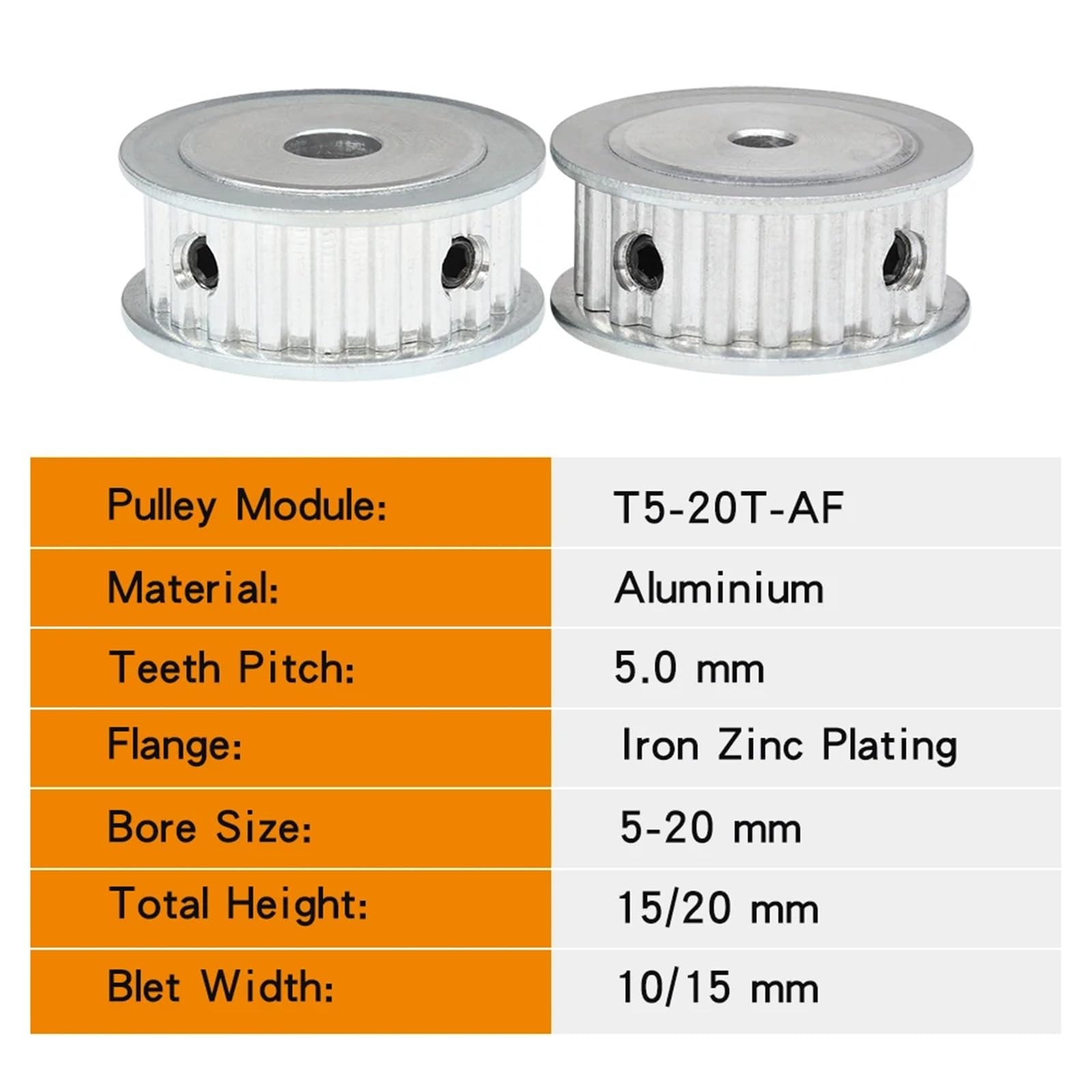 Engrenage T5-22T, alésage 5/6/6,35/7/8/10/12/14/15/16/17/18/19/20 mm, pas de dents 5 mm, 1 pièce(19 mm,11 mm)