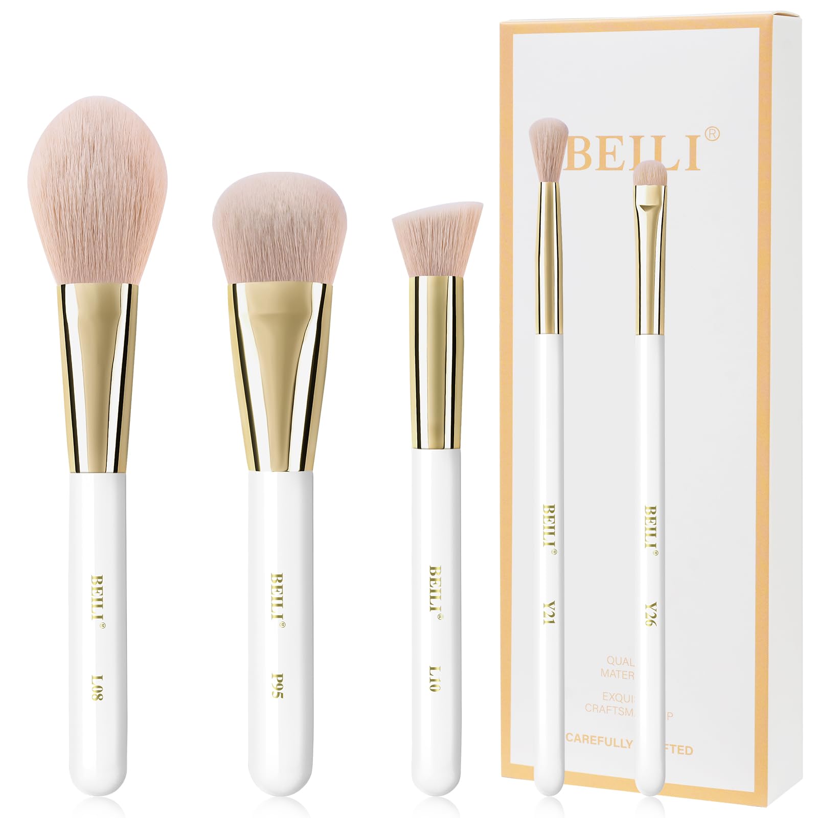 BEILI - Juego de 5 pinceles de maquillaje, pinceles de maquillaje profesional, teñido y contorneado, maquillaje vegetal, base de maquillaje, contorno de sombra de ojos, resaltado