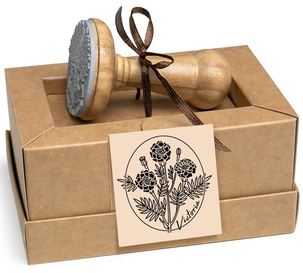 Marigold October Birth Flower Stamp, Art Gifts Personalised in Special Lovely Packaging