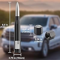 Vista 2 de Antena de Automóvil Camión con Tapas de Válvula de Neumático Bandera Americana Universal Repuesto Corto para GMC Sierra Chevy Silverado Dodge Ram