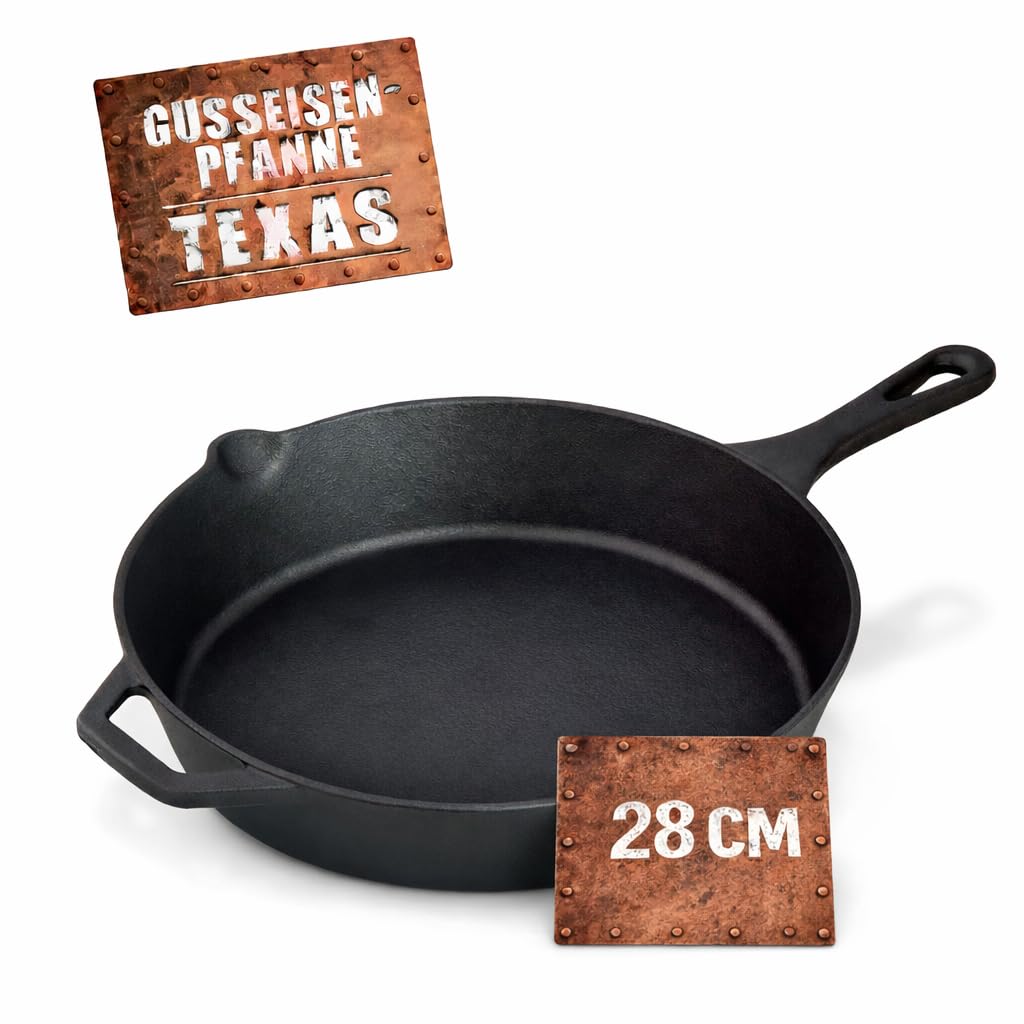 BBQBOSS Padella in ghisa 28 cm [2,8 litri] padella in ferro – cast iron pan – frying pan – induzione – padella in ghisa – per barbecue a gas – per barbecue a carbone