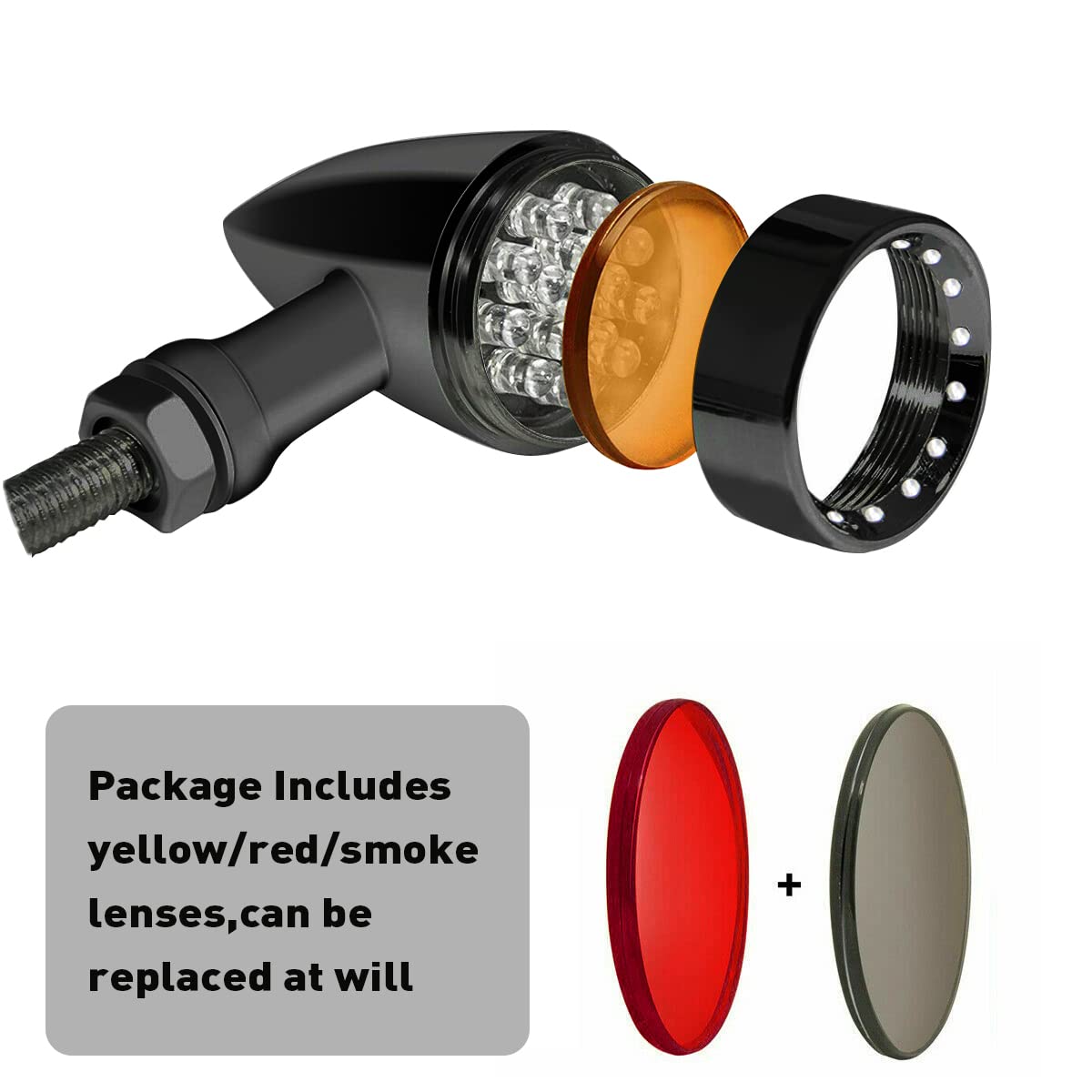 DREAMIZER Motorcycle Bullet Turn Signals Light LED Aluminium Alloy Indicator lamp for Cafe Racer Bobber Shadow 750 CX500 - Black Housing Amber Light