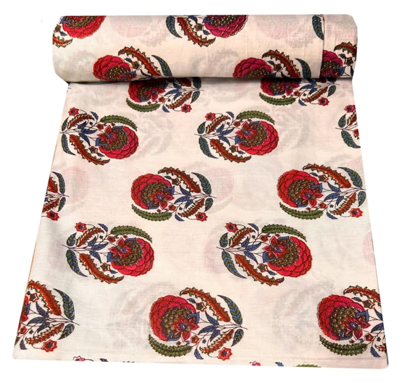 Kalap Floral Printed Cotton Cloth Materiel Indian Cotton Hand Block Print Fabric Running Jaipuri Hand Block Printed Women Dress Material Kurtis Natural 43" Inches (2 Meter)-picture-39