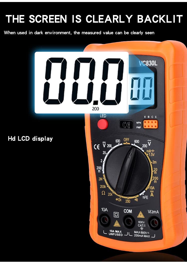 Techtest VC830L Digital Multimeter Handheld Pocket Multi Meter AC/DC Voltage Tester Voltmeter Ohmmeter Electrical Testing Tool with LCD Display — Amazon image 4