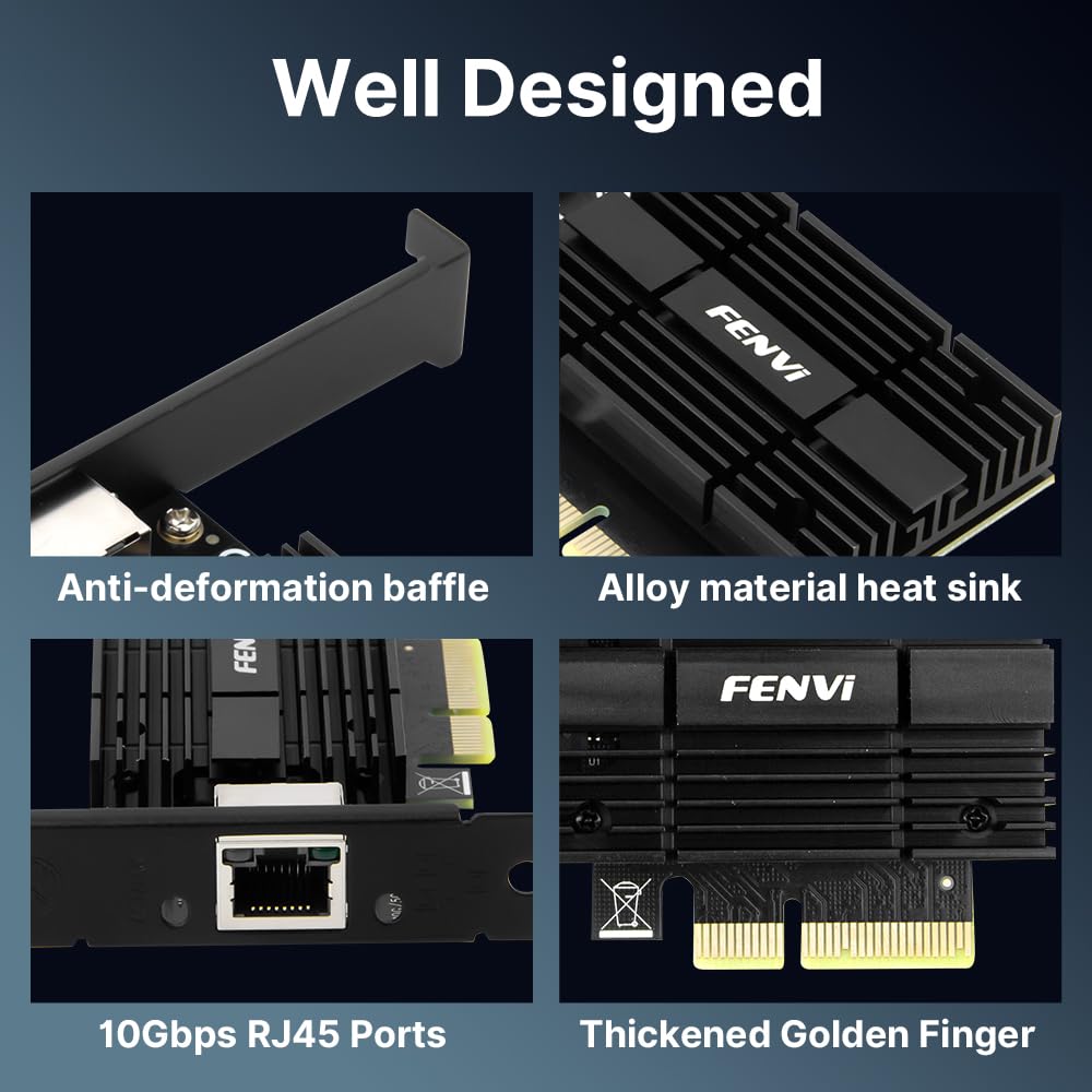 Fenvi Carte réseau PCIe 10G avec contrôleur Marvell AQC113, adaptateur Ethernet 10G Base-T, carte réseau RJ45 compatible avec Windows 10/11, Linux