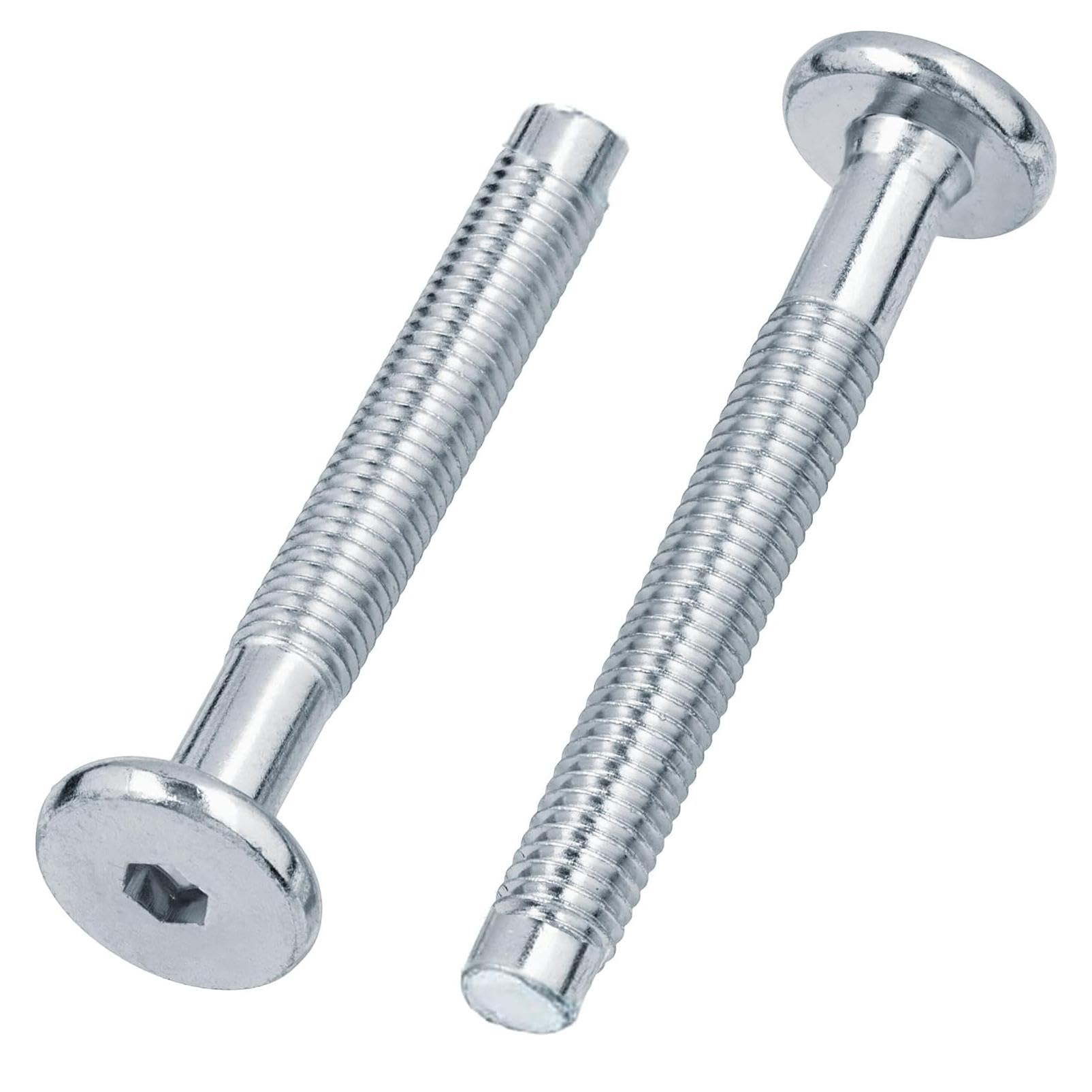 M6 (6mm x 55mm/43mm) (Pack of 100) Silver Flat Head Furniture Screw Hex Drive Socket 4.8 Zinc Plated Steel with Metric Partially Threaded with Dogpoint (Unthreaded Tip) Bolts for Cots Beds Crib N03AD