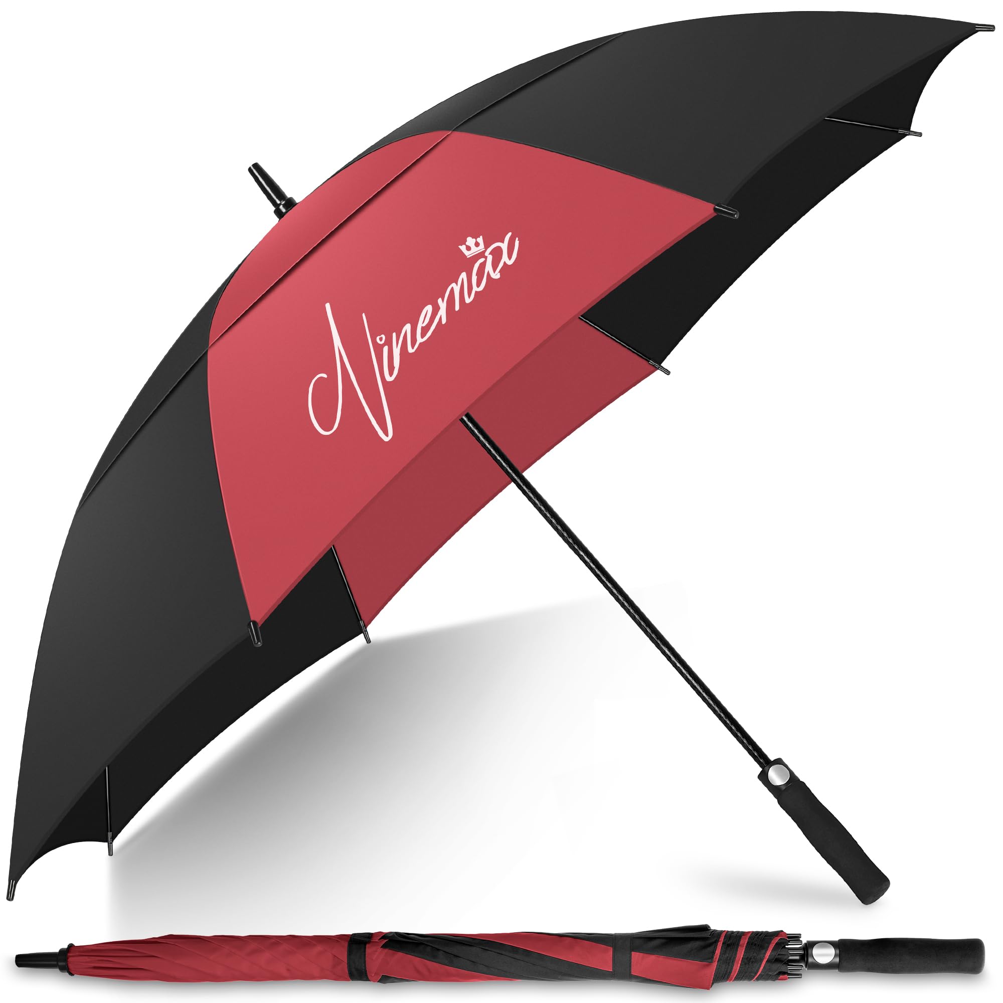 NINEMAX Golf Umbrella Windproof and Rainproof 68inch, Large Umbrella Double Canopy, Heavy Duty Golfing Brolly Unbreakable for Men Woman(Big Red/Black)