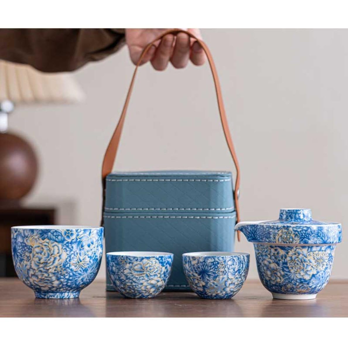 Amazon｜[ZS2L7] 茶器セット 陶器 ブルー 茶壷セット 持ち運び便利