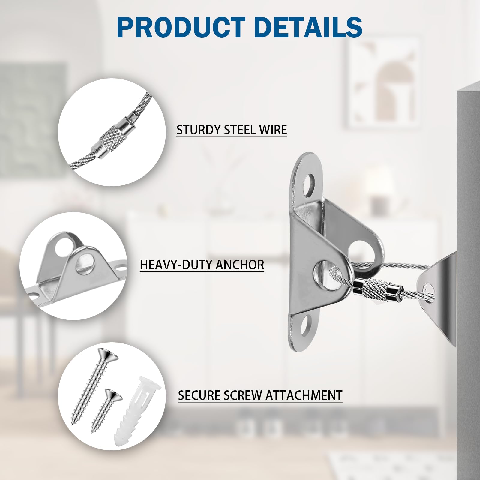 8 Packs Cabinet Safety Straps, Metal Furniture Wall Anchors Kit, Wardrobe Wall Safety Fixings, Anti Tip Furniture Straps - Image 3