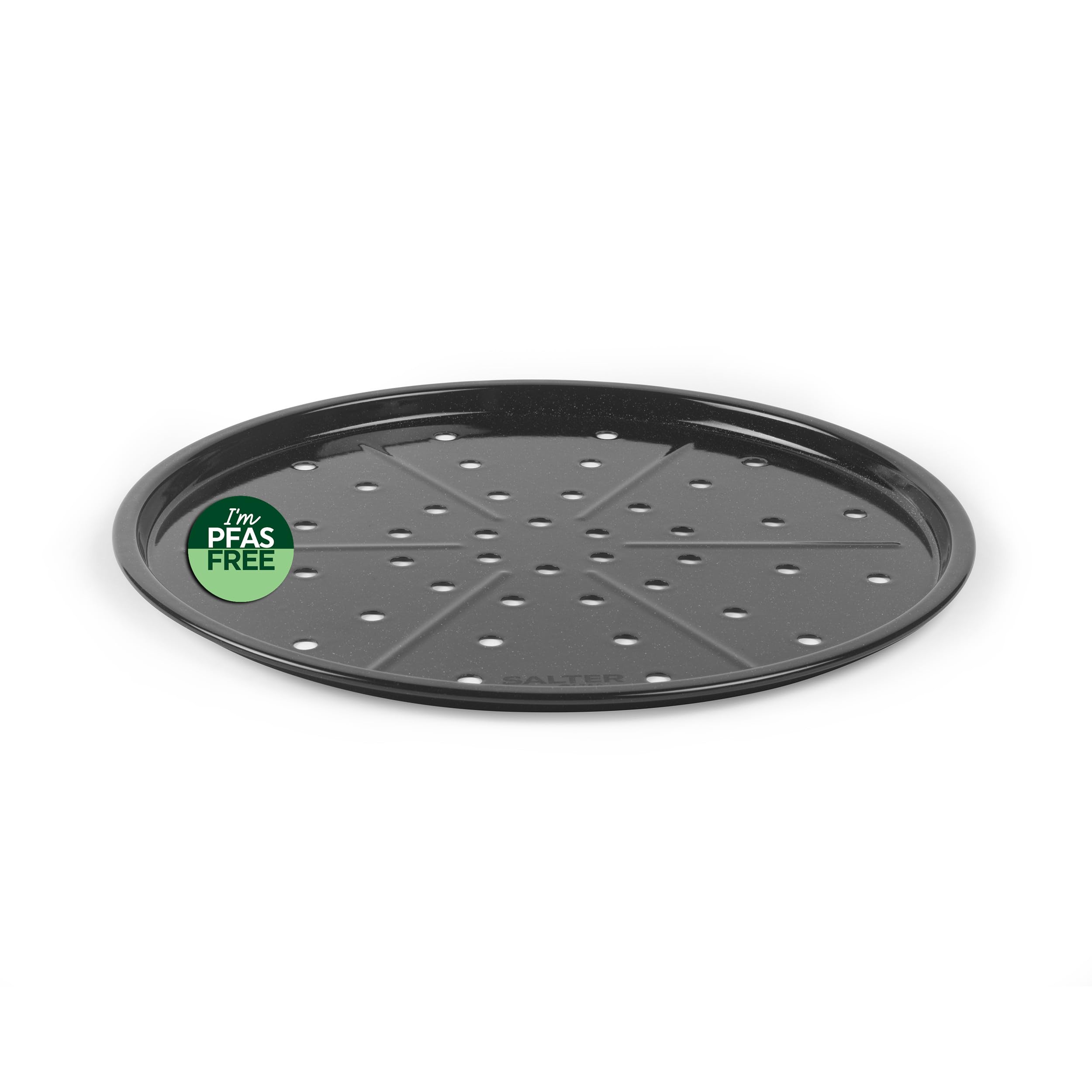 Salter Brilliance Pizza Pan – Vitreous Enamel Coated Steel, Non-Stick Round Baking Tray, Dishwasher Safe, Made in the UK, 33 x 33 x 1.5cm, PFAS-Free, for Pizza/Garlic Bread, Black Speckled