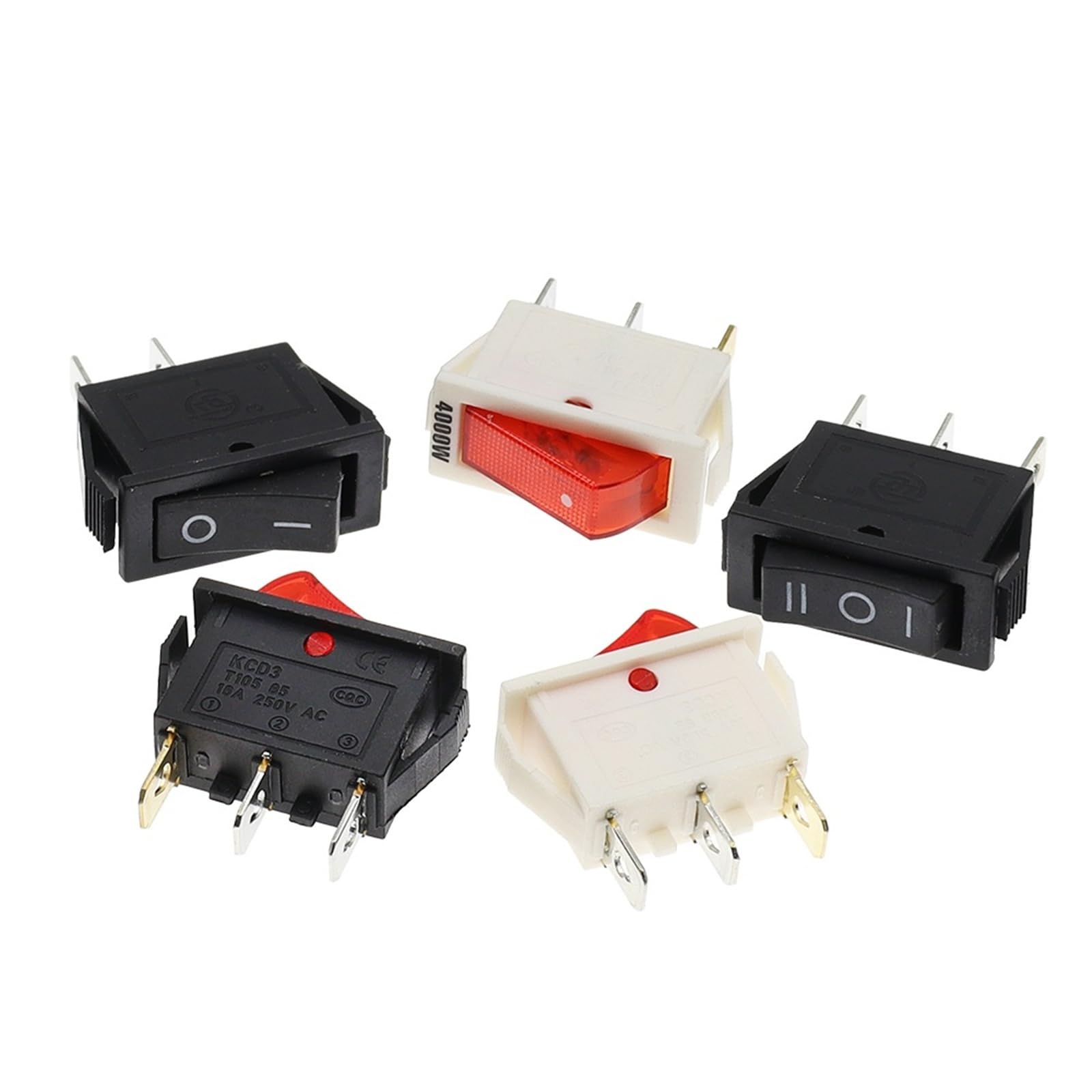 10 2-pozycyjnych przełączników kołyskowych KCD3 3-pinowych z funkcją wł./wył. dla urządzeń elektrycznych z włącznikiem światła.(7)