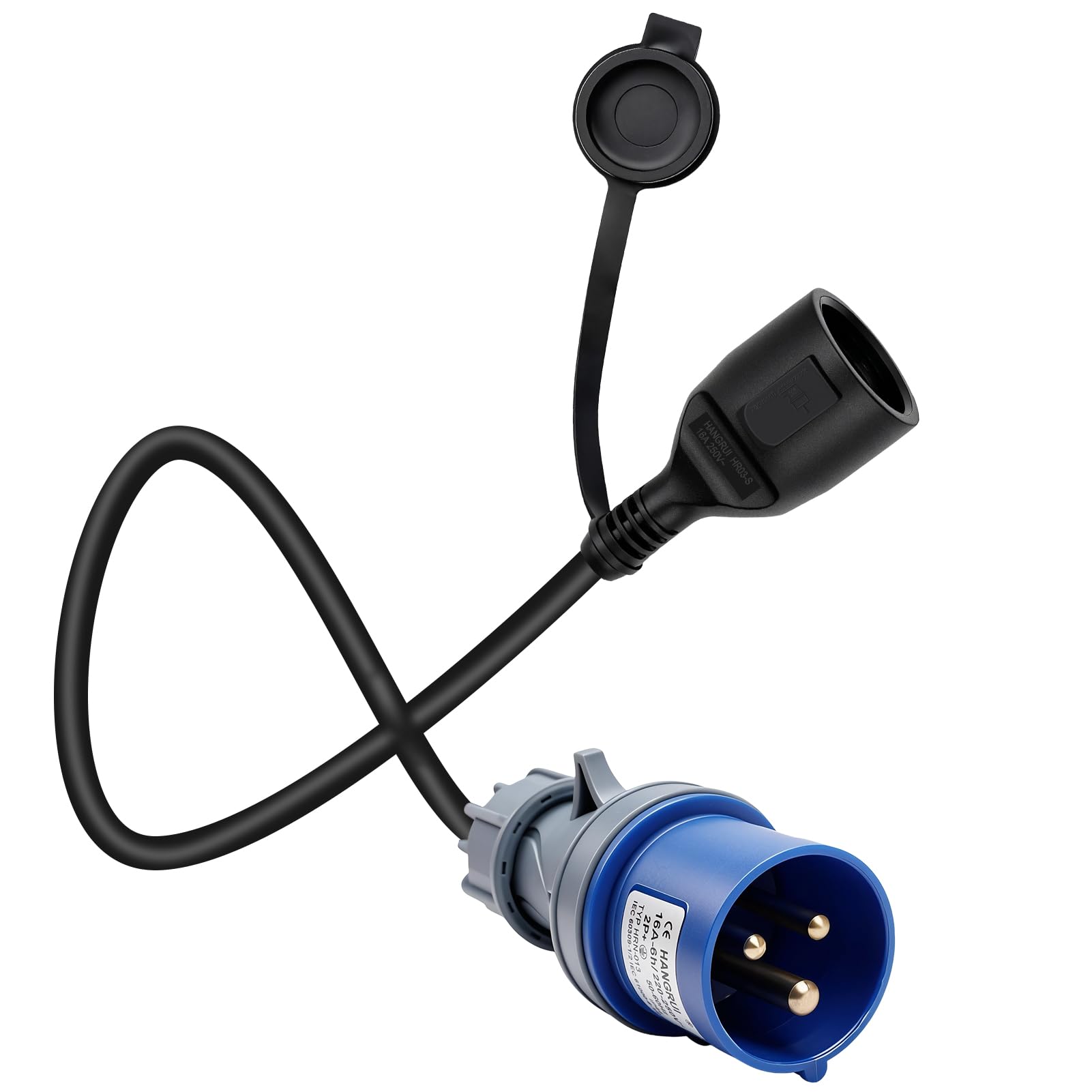 Adaptateur CEE Mâle vers Prise Schuko Femelle, Adaptateur Prise Camping Car Câble de 60cm H07RN-F3G 2,5 mm² Protection IP44, 250V 16A Adaptateur CEE pour Camping Car, Caravane, Chantier et Extérieur