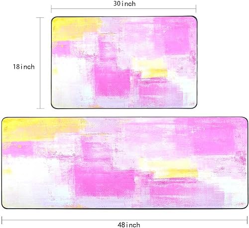 Vista 90 de TOMWISH - Tapetes de cocina para piso, color turquesa, gris, abstracto, pintura artística, 17 x 48 + 17 x 24 pulgadas, juego de alfombras de cocina