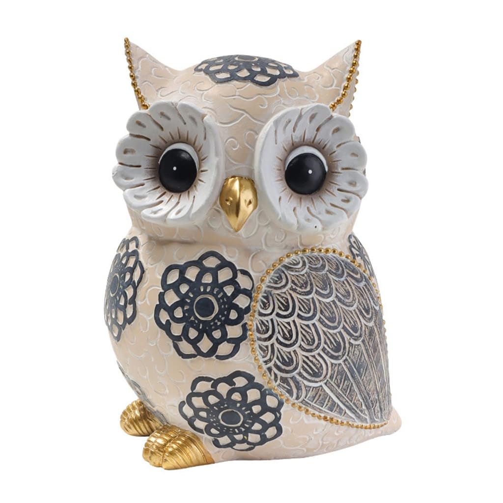 yanwuwa Flower Pattern Owl Statue Figurine Ornament Home Office Resins Animal Sculpture for Book Shelf and Tabletop Decoration