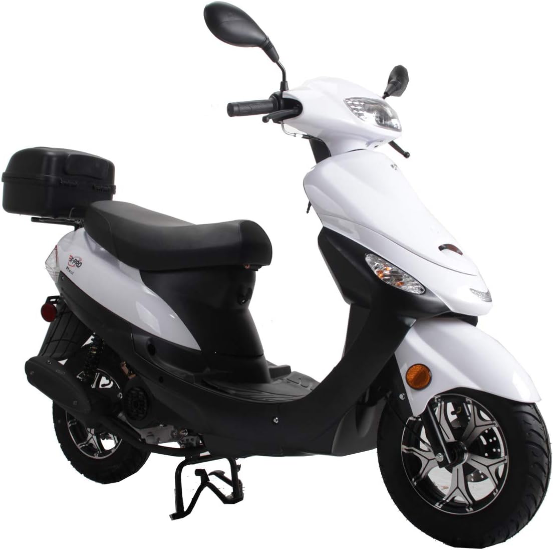 X-PRO 50cc Adult Moped Gas Moped Motorcycle 50cc with 10 Aluminum Wheels, Electric/Kick Start! (White, Factory Package) product image