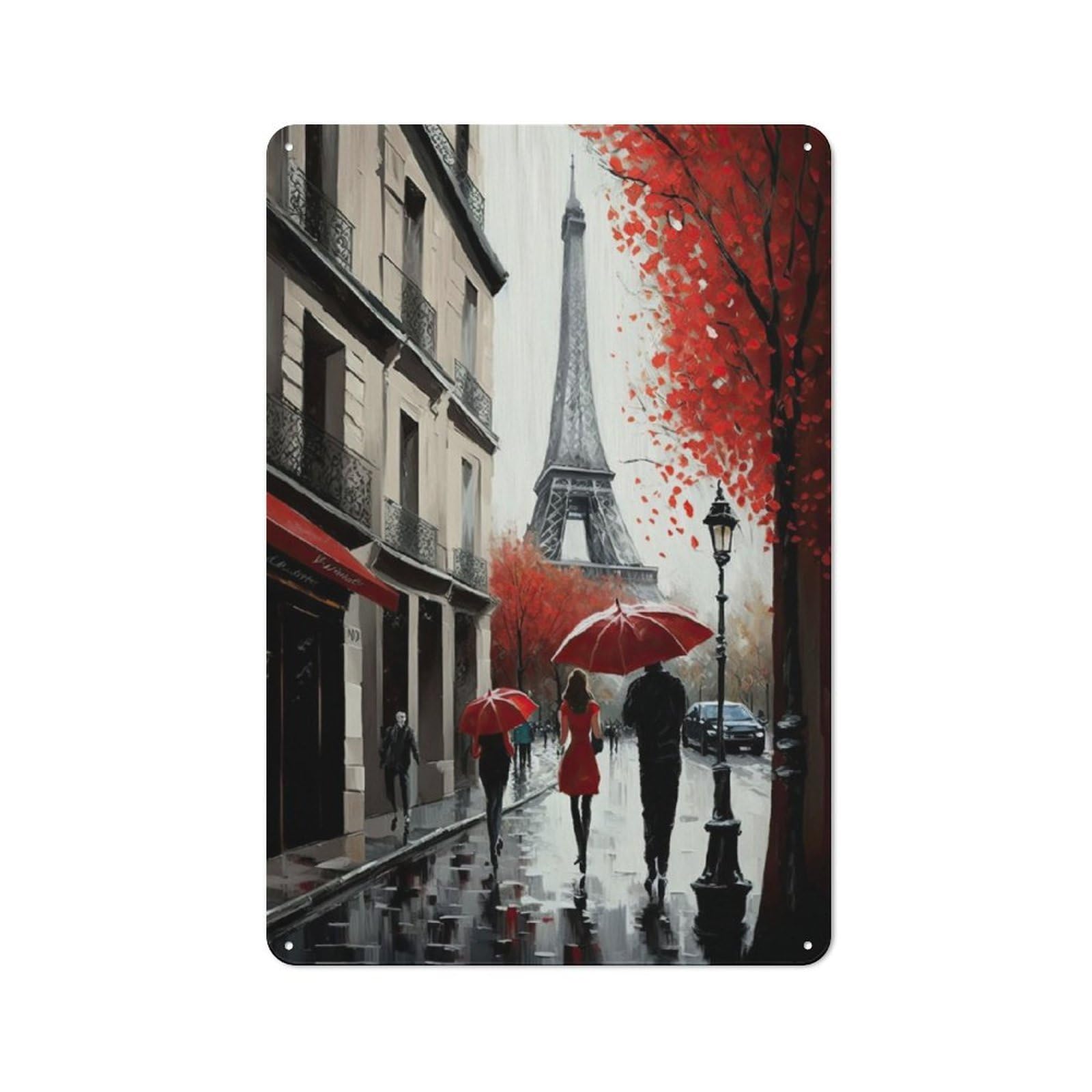 Junmoney Paris France Red Retro Tin Wall Plaque 30X20cm For Home Office Or Studio, Wall Decoration For Home Offices And Studios