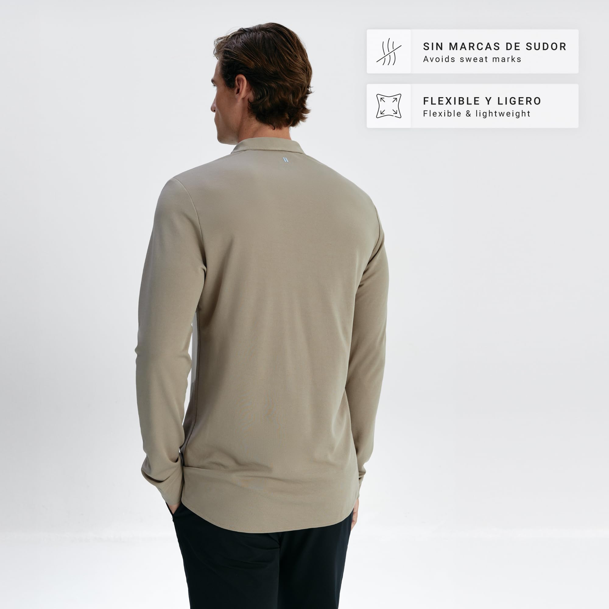 Sepiia Poloshirt für Herren, bügelfrei, knitterfrei, fleckenabweisend, ohne Schweißflecken, geruchsneutral, atmungsaktiv, langärmliges Poloshirt für Herren