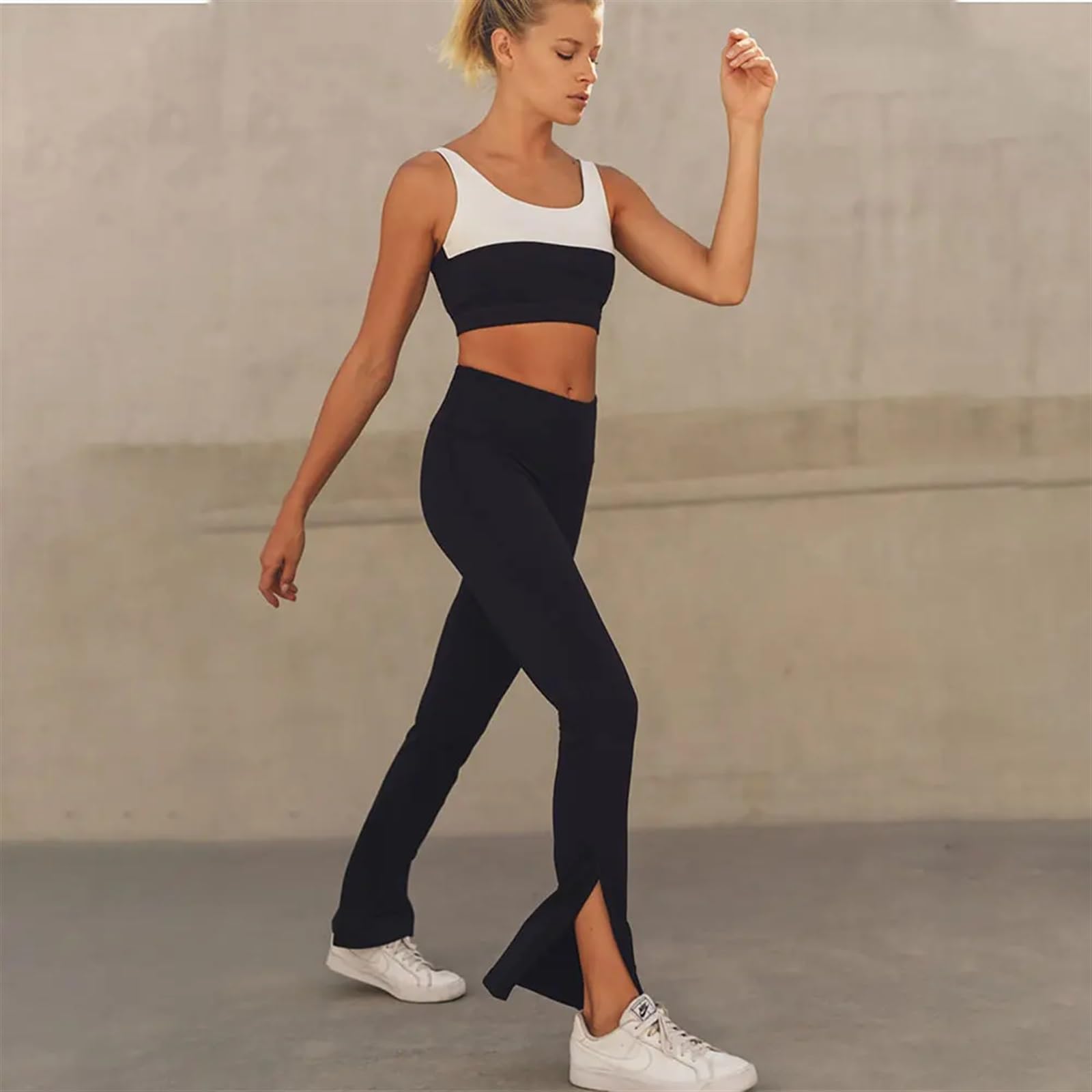Black Flare Yoga Pants Women Gym Fitness Flared Leggings High Waist Wide Leg Pants Elasticity Latin Dance Long Trouser(L)