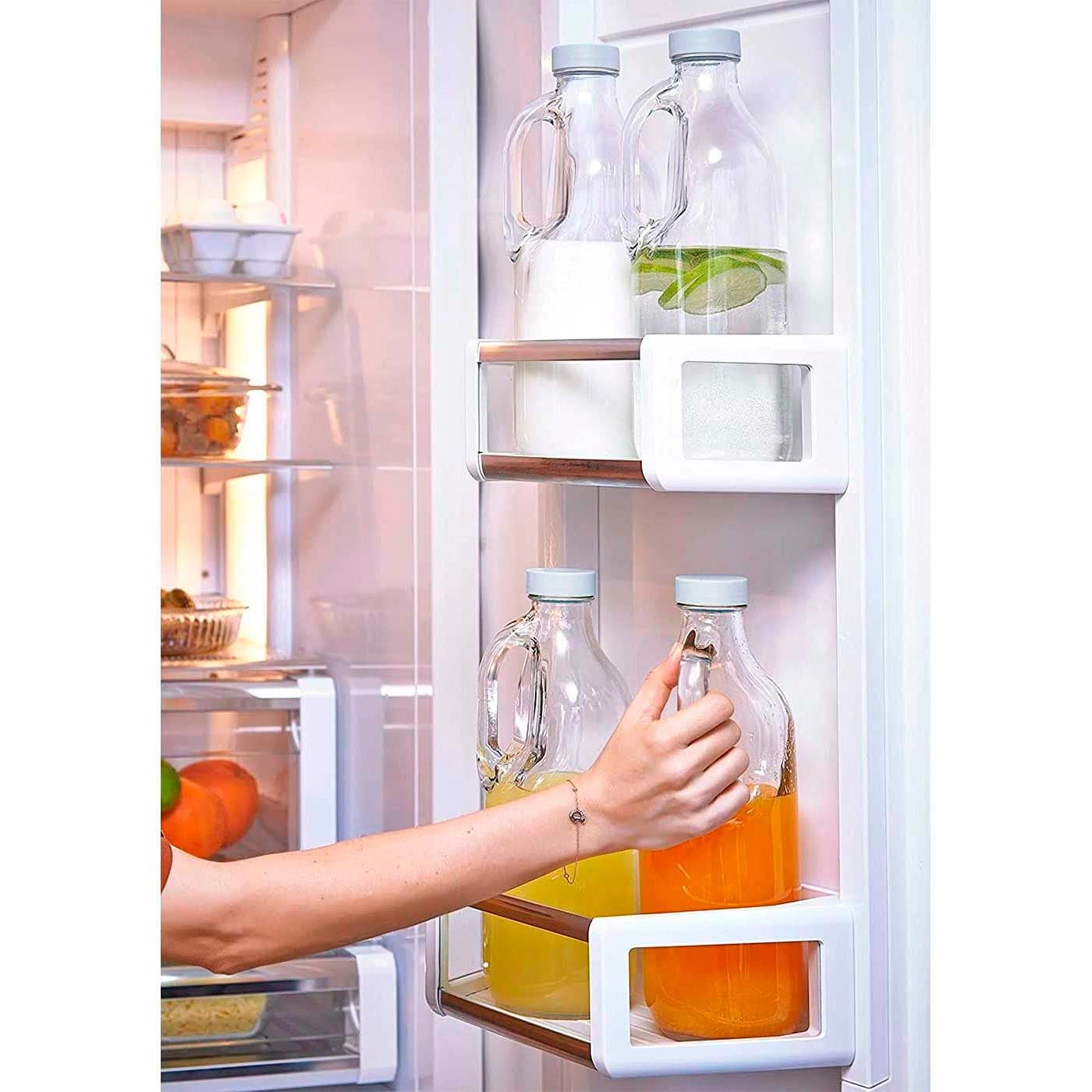 Pack de 2 botellas de cristal con asa 1000 ml, tapa de rosca de plástico y metal, jarra dispensadora 24,7 x 9,5 cm