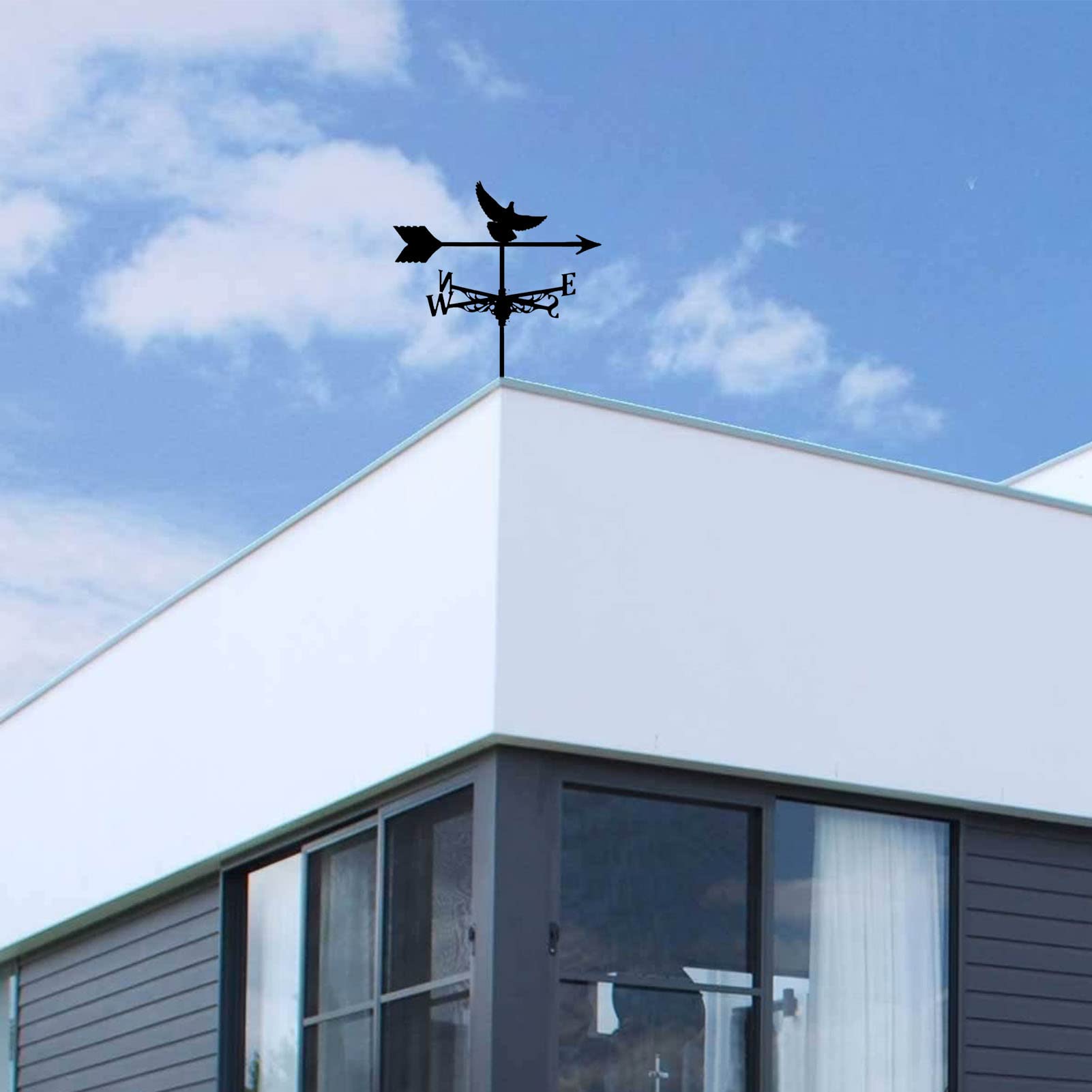 Windfahne, Vogel-Silhouette, Wetterfahne, schwarz, Retro-Windfahne, Dach, installieren Sie Metall-Windrichtungsanzeiger für Garten, Terrasse, Bauernhof, Scheune, Garage, Outdoor-De