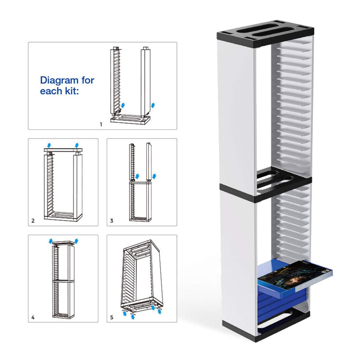 Rack per dischi PS5, ABS, Bianco e Nero, 1 ripiano, Storage per PS5