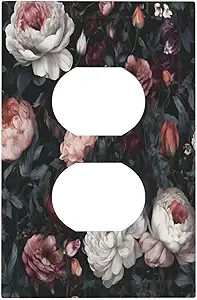 Decorative Outlet Covers Rustic Big Pink Flowers White Peony Floral 1 Gang Duplex Light Switch Cover Plate Wall Plates for Electrical Outlets Switchplate Faceplate