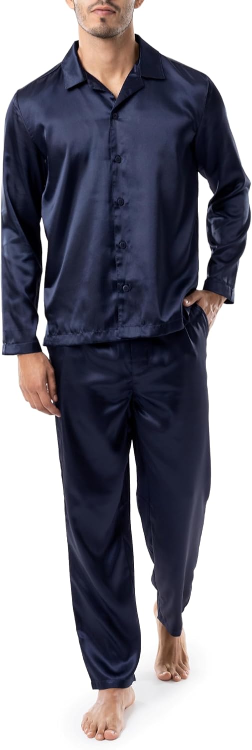 Joseph Abboud Men's Long Sleeve Charmeuse Satin Pajama Sleep Set