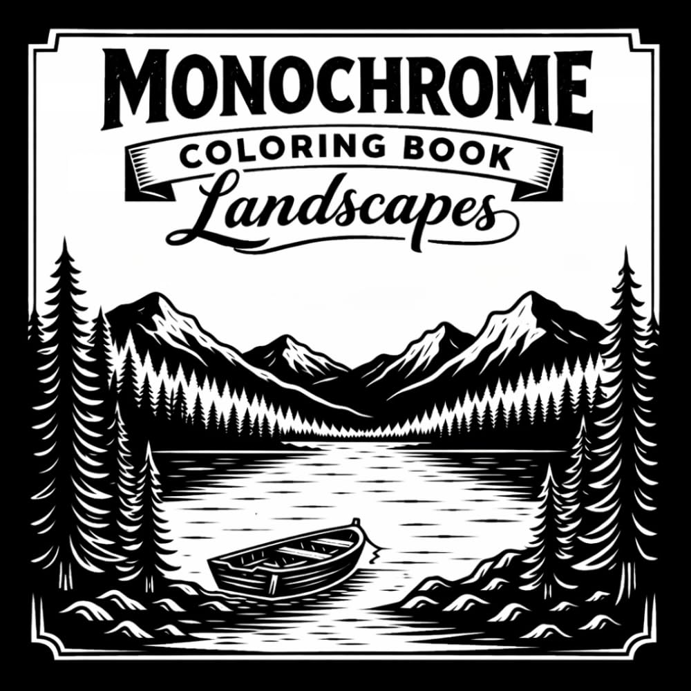 Monochrome coloring book landscapes : mindful monochrome coloring book & Elegant One-Color Scenes Designed for Bold Expression (Monochrome Coloring ... Printable Art for Classroom & Relaxation)