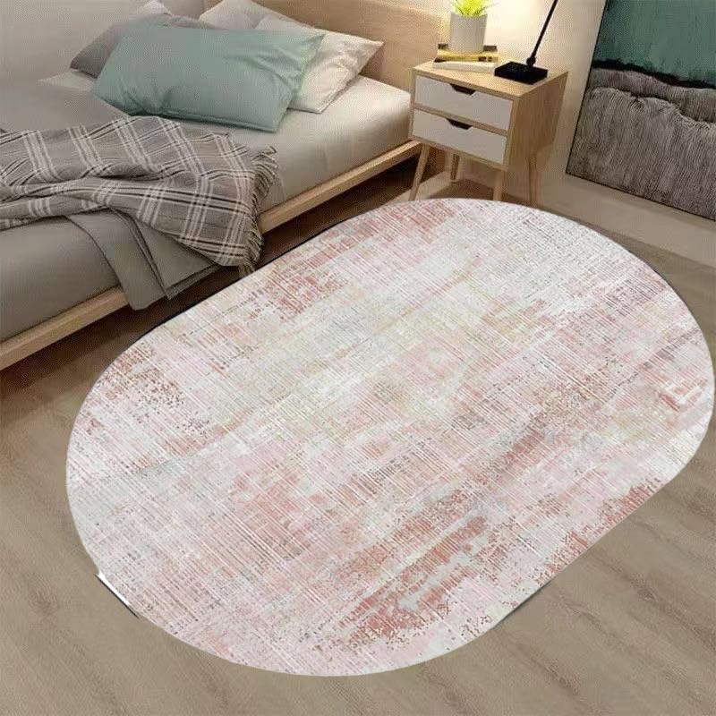 Grand tapis doux ovale rose de 160 x 200 cm pour éviter les sols glissants