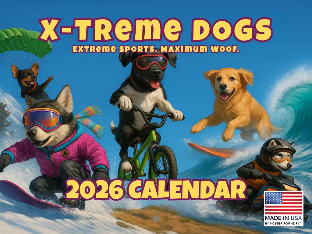 Extreme Sports Dogs Calendar 2026 Monthly Wall — image 1