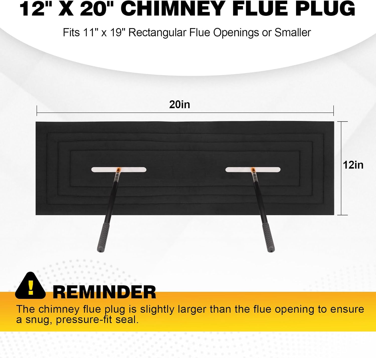Chimney Flue Plug for 11" x 19" Rectangular Chimney Flue, Fireplace Draft Stopper, Energy-Saving Chimney Damper, Blocks Odors & Debris