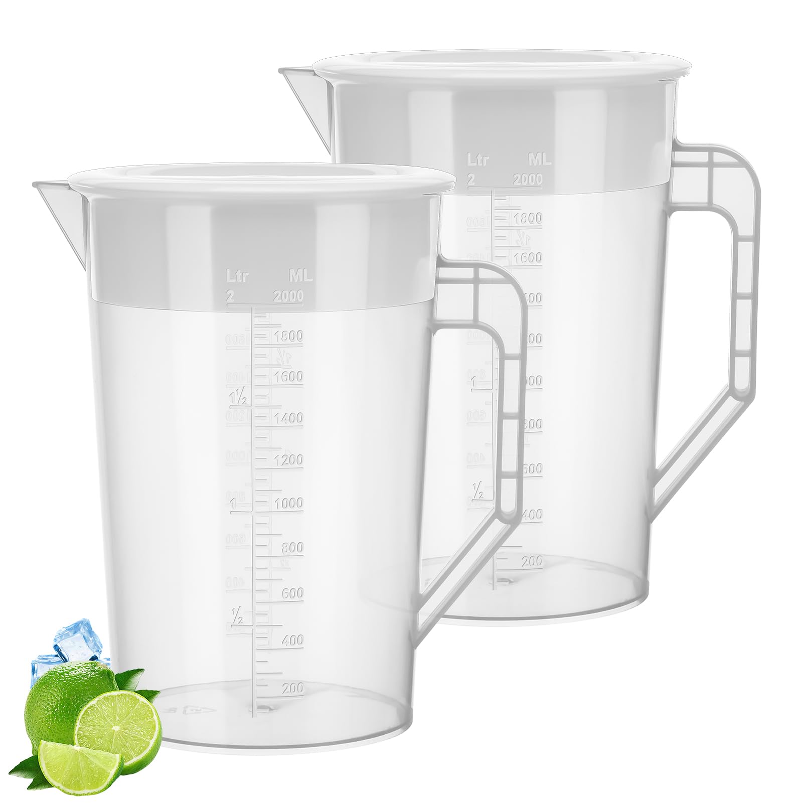 Meng Jiaran 2 Pack Juice Jug with Lid, 2L Water Jug iced Tea Pitcher Beverage Juice Container Fridge Plastic Jugs for Milk Juice Iced Tea Lemonade Fridge Drink Container