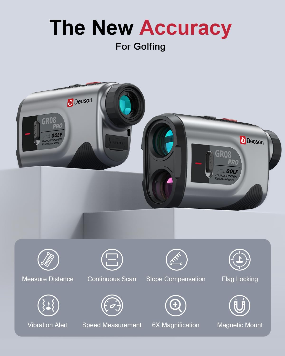 Télémètre de golf avec pente, télémètre laser de 1 300 m, grossissement 7x, télémètre rechargeable avec verrouillage du drapeau, mode vitesse pour la chasse et le tir.