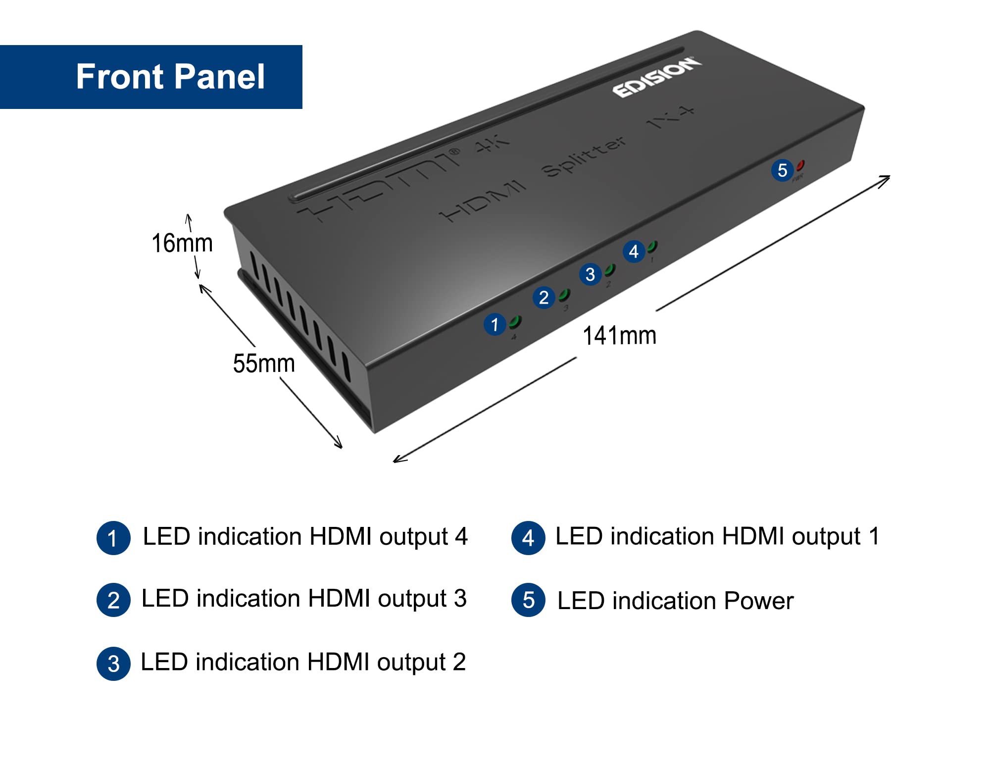 Edision 4k HDMI Splitter 1x4 Verteiler Ultra HD 2160p Full HD 1080p CEC HDCP 3D Ready