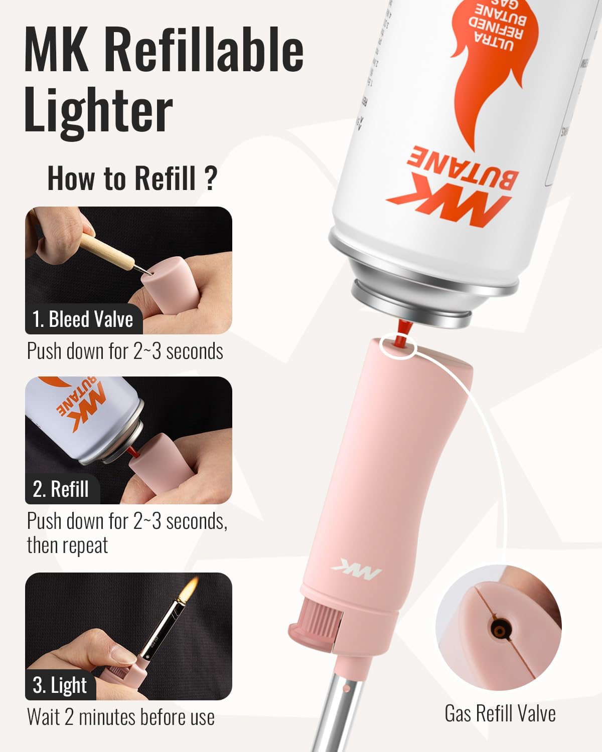 MK Lighter 10PCS Candle Lighters, Windproof Flame, Ideal as Lighters for Candle, BBQ, Camping, Outdoor, Butane Refillable, Multipurpose Lighters, Random Color (3BL Pastel 10PC)