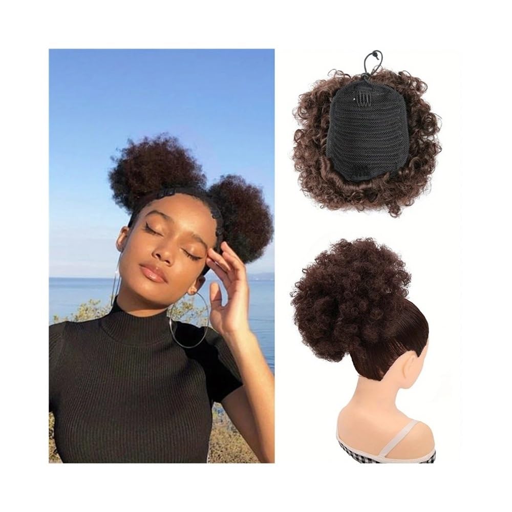 1 pezzo di estensione for coda di cavallo afro con coulisse for donne nere, con clip in capelli sintetici afro ricci(6inch-4)