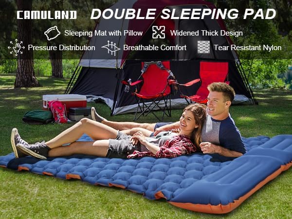 Miniatura 6 de CAMULAND Colchoneta para dormir, colchón de camping con almohada con bomba de pie incorporada, alfombrilla inflable autoinflable, compacta para