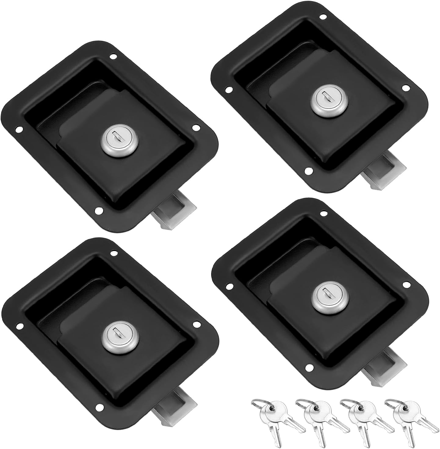 QWORK Stainless Steel Travel Trailer Lock, 4 Pack Heavy Duty Flush Mount Handle Latches, Keyed Alike Door Latch, Black